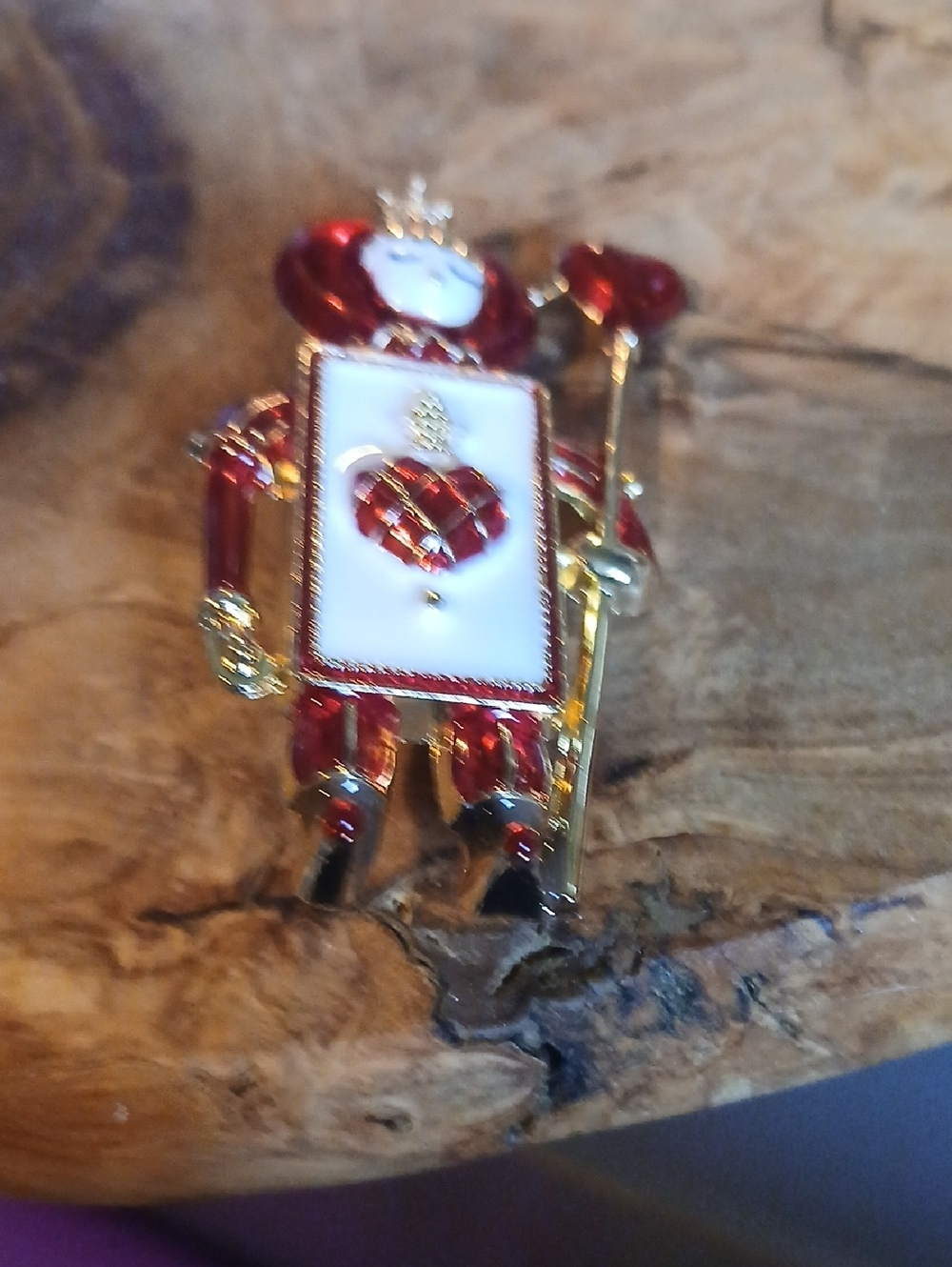Red Enamel Playing Card Soldier Brooch Queen Of Hearts